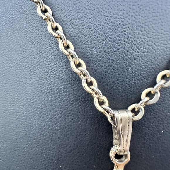 Vintage Dendritic Agate Cameo Pendant Necklace Gold Silver Art Nouveau Style - Picture 4 of 5